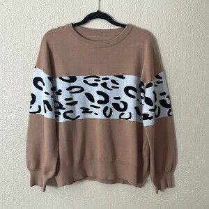 Leopard print sweater extra large thick color block Balloon Sleeves